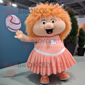 Peach Porcupine mascot costume character dressed with a Circle Skirt and Shoe laces