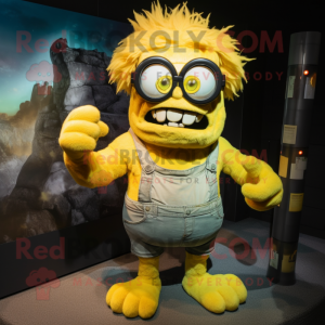 Yellow Frankenstein'S Monster mascot costume character dressed with a Tank Top and Eyeglasses