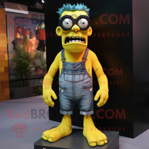 Yellow Frankenstein'S Monster mascot costume character dressed with a Tank Top and Eyeglasses