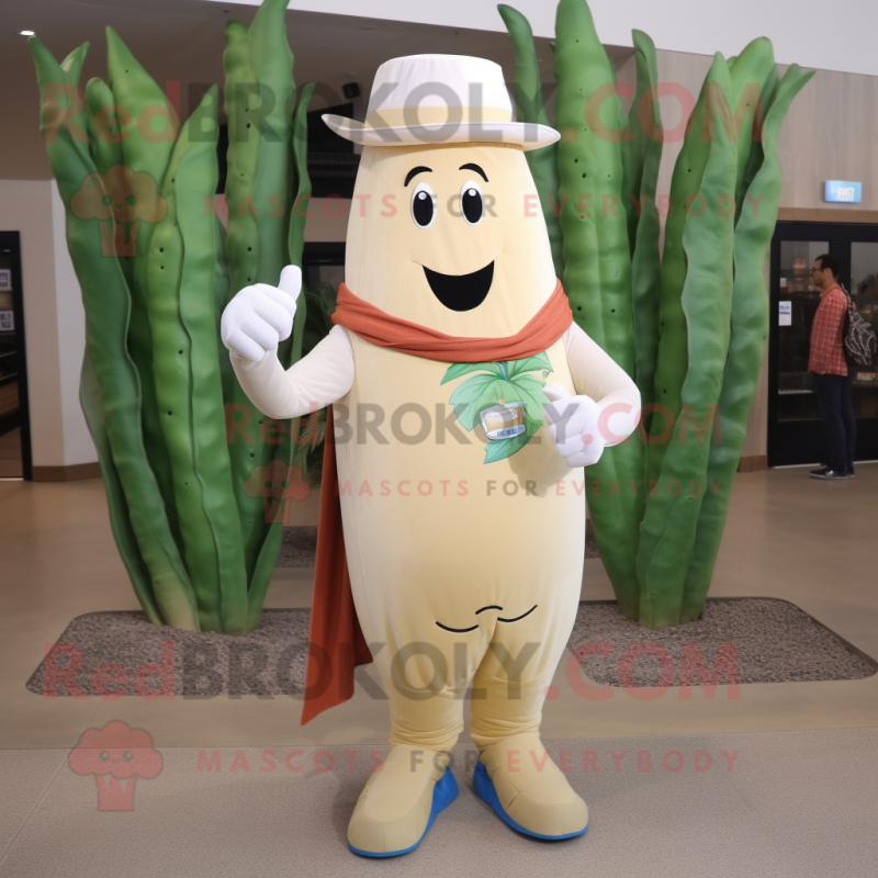 Beige Asparagus mascot costume character dressed with a Bootcut Jeans and Shawl pins