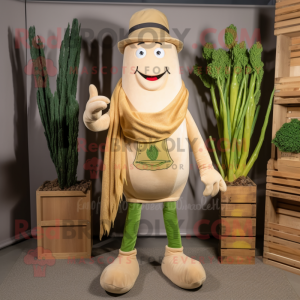Beige Asparagus mascot costume character dressed with a Bootcut Jeans and Shawl pins