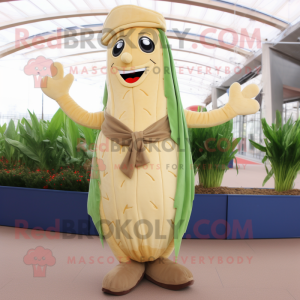 Beige Asparagus mascot costume character dressed with a Bootcut Jeans and Shawl pins