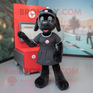 Black Dog mascot costume character dressed with a Mini Skirt and Beanies