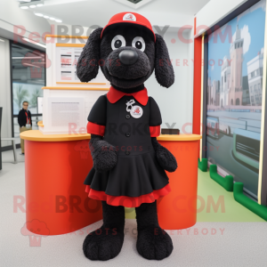 Black Dog mascot costume character dressed with a Mini Skirt and Beanies