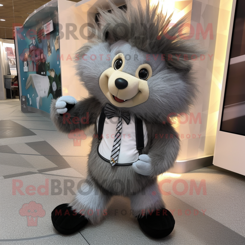 Gray Porcupine mascot costume character dressed with a Jeggings and Bow ties Gray Porcupine mascot costume character dressed with a Jeggings and Bow ties