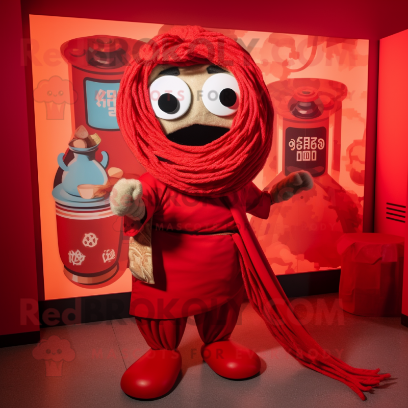 Red Ramen mascot costume character dressed with a Graphic Tee and Ties Red Ramen mascot costume character dressed with a Graphic Tee and Ties