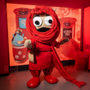 Red Ramen mascot costume character dressed with a Graphic Tee and Ties