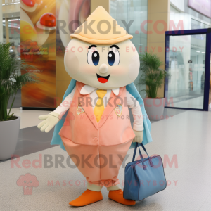 Peach Ray mascot costume character dressed with a Waistcoat and Handbags