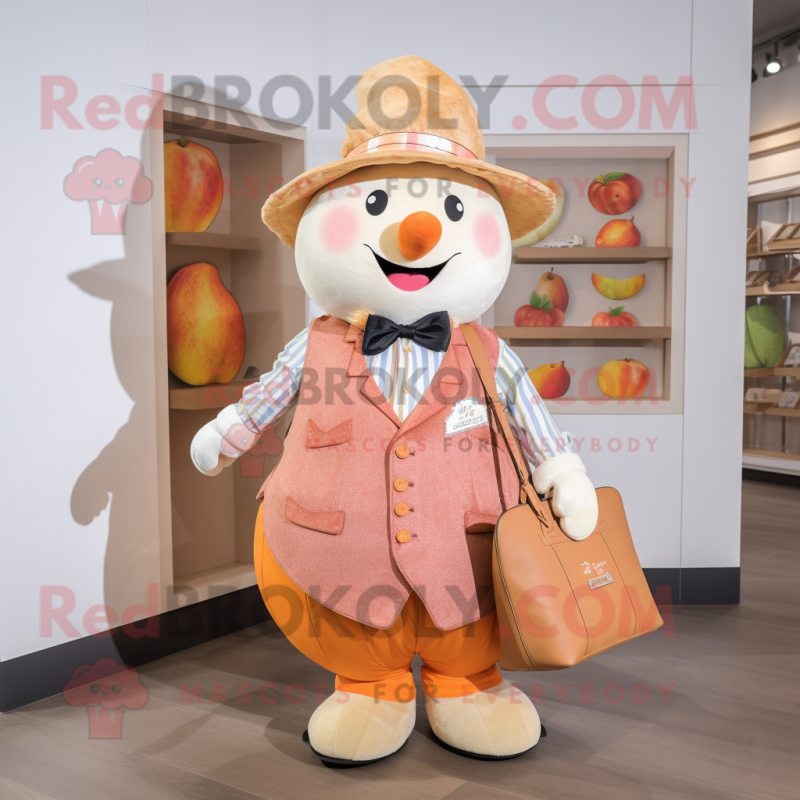 Peach Ray mascot costume character dressed with a Waistcoat and Handbags