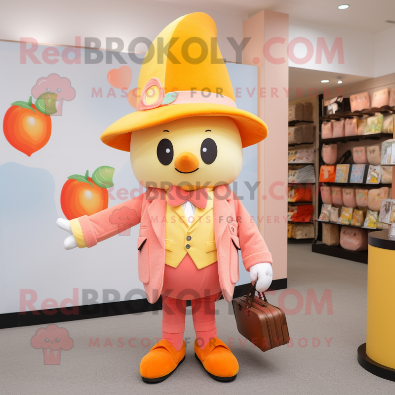 Peach Ray mascot costume character dressed with a Waistcoat and Handbags