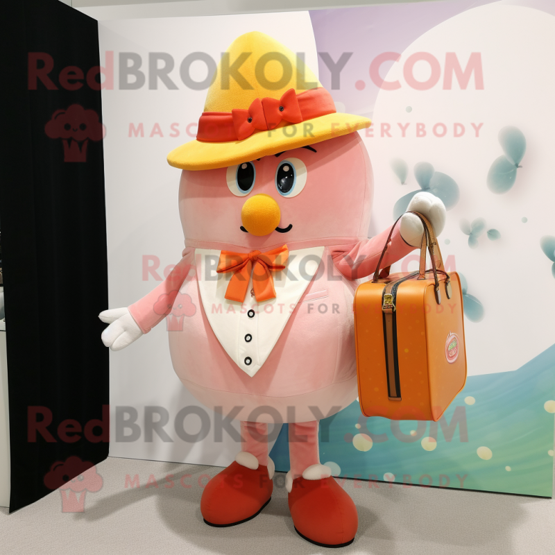 Peach Ray mascot costume character dressed with a Waistcoat and Handbags