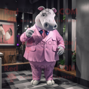 Pink Rhinoceros mascot costume character dressed with a Coat and Tie pins