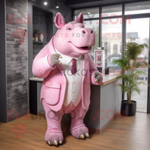 Pink Rhinoceros mascot costume character dressed with a Coat and Tie pins