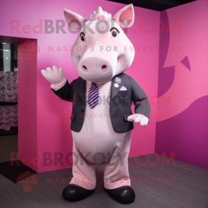 Pink Rhinoceros mascot costume character dressed with a Coat and Tie pins