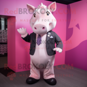 Pink Rhinoceros mascot costume character dressed with a Coat and Tie pins