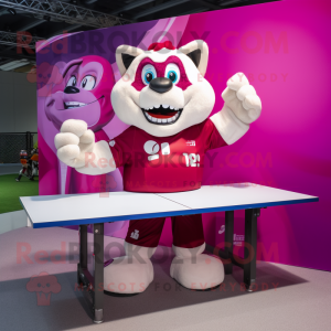 Magenta Ping Pong Table mascot costume character dressed with a Rugby Shirt and Foot pads