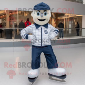 Navy Pair Of Ice Skates mascot costume character dressed with a Button-Up Shirt and Scarves