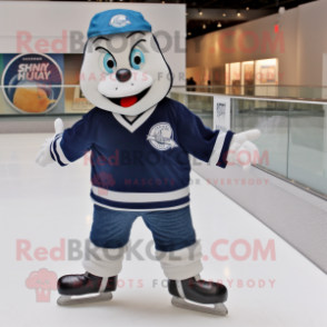 Navy Pair Of Ice Skates mascot costume character dressed with a Button-Up Shirt and Scarves