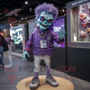 Purple Zombie mascot costume character dressed with a Oxford Shirt and Necklaces
