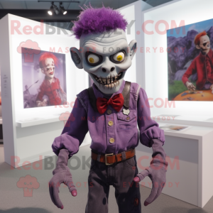Purple Zombie mascot costume character dressed with a Oxford Shirt and Necklaces
