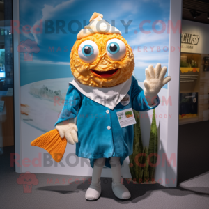 nan Fish And Chips mascot costume character dressed with a One-Piece Swimsuit and Keychains