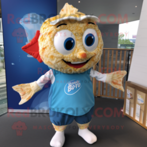 nan Fish And Chips mascot costume character dressed with a One-Piece Swimsuit and Keychains