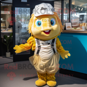 nan Fish And Chips mascot costume character dressed with a One-Piece Swimsuit and Keychains