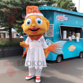 nan Fish And Chips mascot costume character dressed with a One-Piece Swimsuit and Keychains