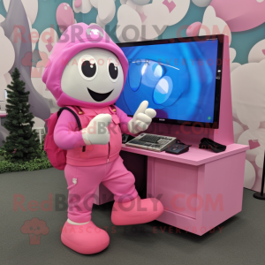 Pink Computer mascot costume character dressed with a Cargo Pants and Gloves