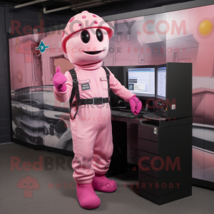 Pink Computer mascot costume character dressed with a Cargo Pants and Gloves