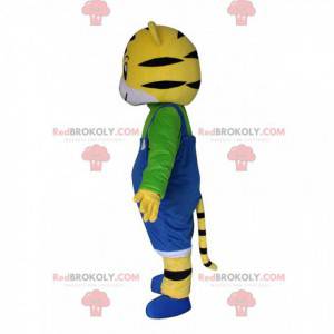 Mascotte de petit tigre avec une salopette, costume de tigre -
