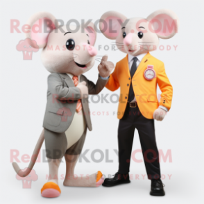 Peach Mouse mascot costume character dressed with a Blazer and Smartwatches