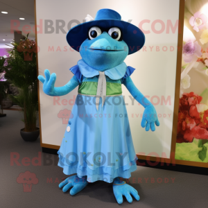 Sky Blue Frog maskot drakt...