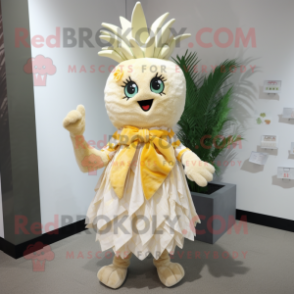 Cream Pineapple mascot costume character dressed with a Mini Dress and Scarf clips