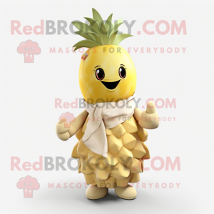 Cream Pineapple mascot costume character dressed with a Mini Dress and Scarf clips