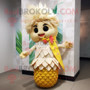 Cream Pineapple mascot costume character dressed with a Mini Dress and Scarf clips