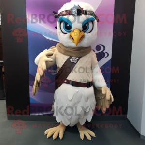 Cream Falcon mascot costume character dressed with a Skirt and Headbands