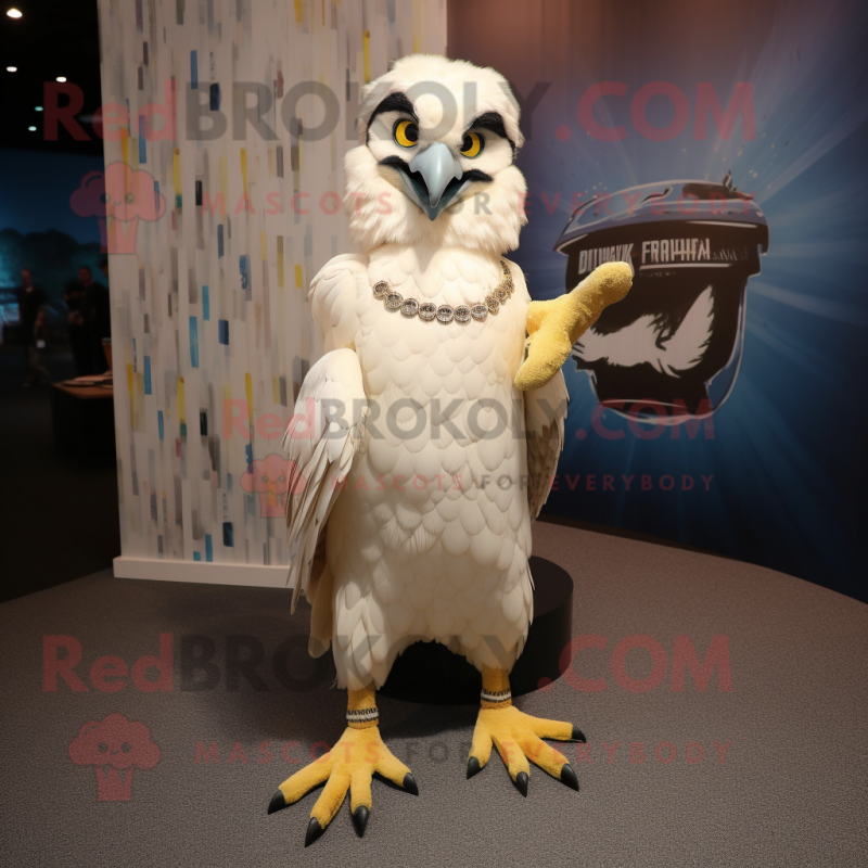 Cream Falcon mascot costume character dressed with a Skirt and Headbands