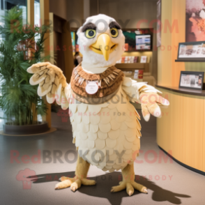 Cream Falcon mascot costume character dressed with a Skirt and Headbands