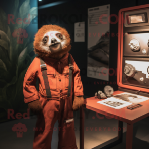 Rust Sloth mascot costume character dressed with a Playsuit and Cufflinks