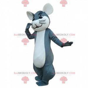 Mascote de rato cinza e branco, fantasia de roedor -