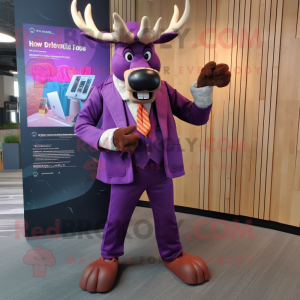 Purple Elk mascot costume character dressed with a Suit Pants and Coin purses