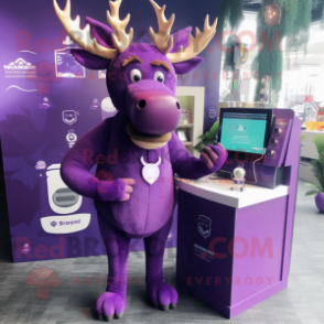 Purple Elk mascot costume character dressed with a Suit Pants and Coin purses