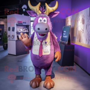 Purple Elk mascot costume character dressed with a Suit Pants and Coin purses