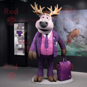 Purple Elk mascot costume character dressed with a Suit Pants and Coin purses