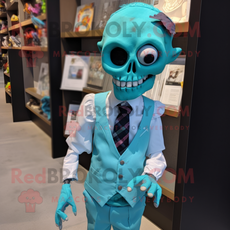 Turquoise Undead mascot costume character dressed with a Poplin Shirt and Pocket squares Turquoise Undead mascot costume character dressed with a Poplin Shirt and Pocket squares