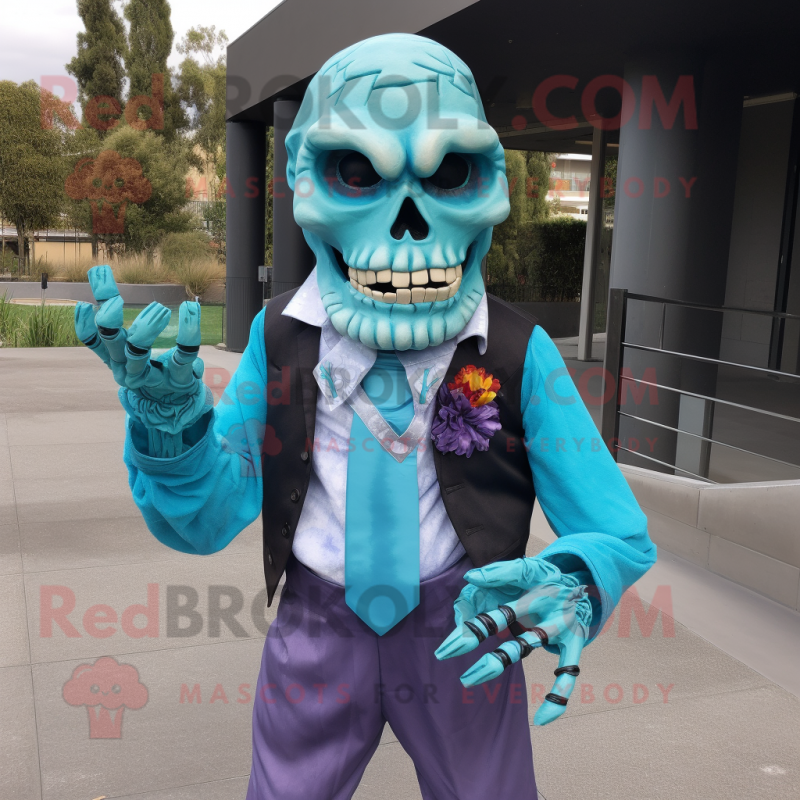 Turquoise Undead mascot costume character dressed with a Poplin Shirt and Pocket squares