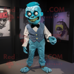 Turquoise Undead mascot costume character dressed with a Poplin Shirt and Pocket squares