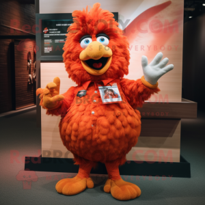 Peach Chicken Parmesan mascot costume character dressed with a Mom Jeans and Lapel pins