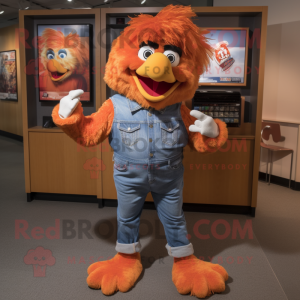 Peach Chicken Parmesan mascot costume character dressed with a Mom Jeans and Lapel pins